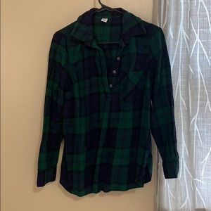 Blue and green plaid medium maternity shirt